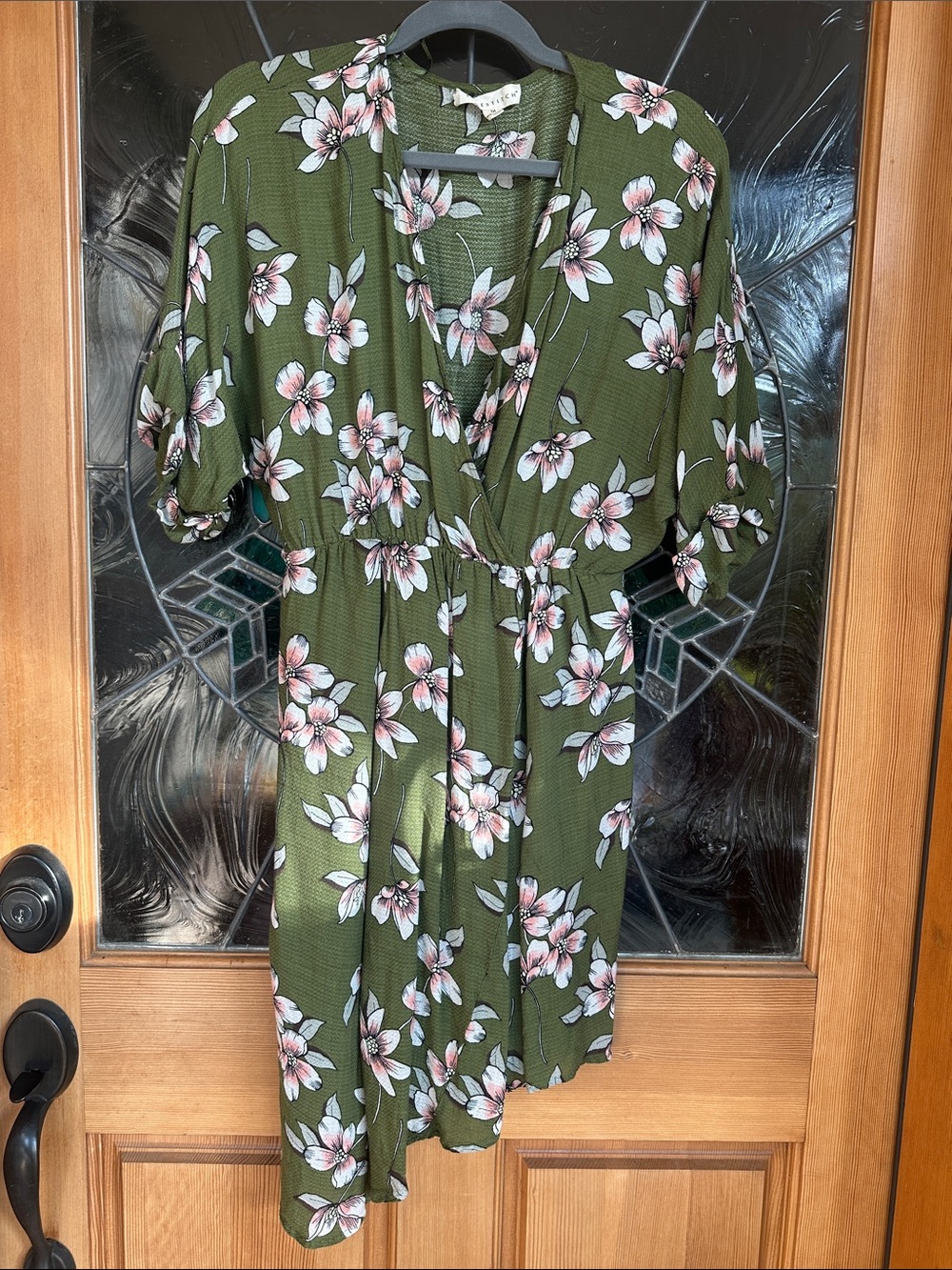 Olive Green Floral Wrap Dress - Women